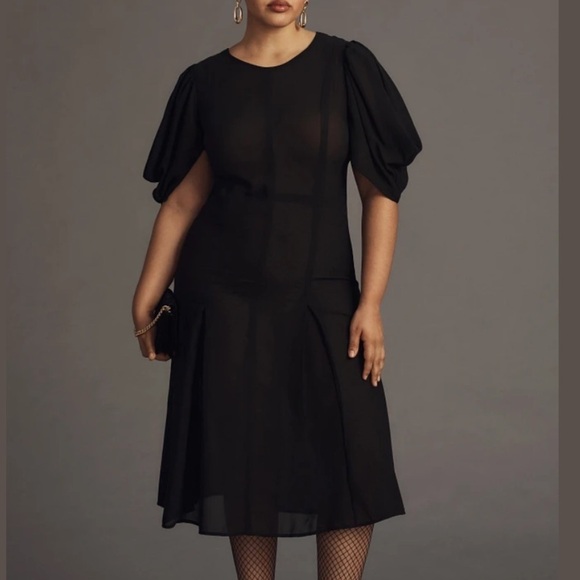 Anthropologie Modern Sheer Black Midi Dress Zip Back Size 4 - Picture 1 of 4